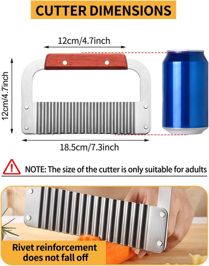 Crinkle Cutter Stainless Steel Potato Slicer Heavy Duty Wavy Crinkle Cutting Chopping Tools with Wooden Handle for Carrot Veggies (2, Green)