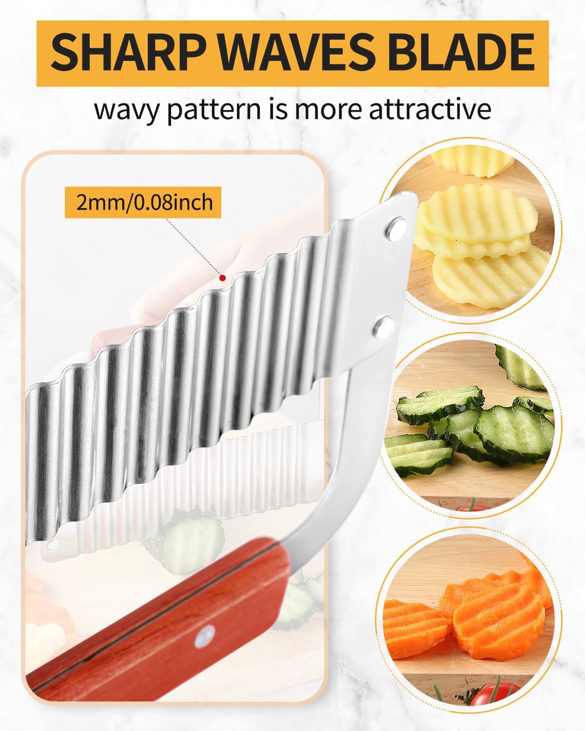 Crinkle Cutter Stainless Steel Potato Slicer Heavy Duty Wavy Crinkle Cutting Chopping Tools with Wooden Handle for Carrot Veggies (2, Green)