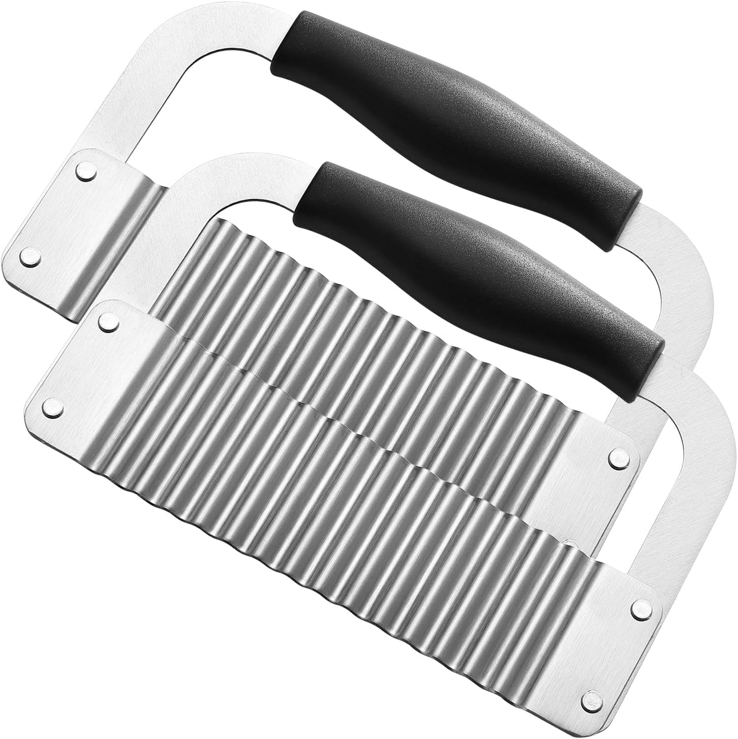 Crinkle Cutter Stainless Steel Potato Slicer Heavy Duty Wavy Crinkle Cutting Chopping Tools with Wooden Handle for Carrot Veggies (2, Green)