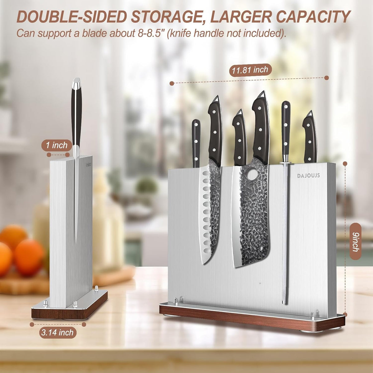 Magnetic Knife Block, Stainless Steel Magnetic Knife Holder for Kitchen Counter Universal Knife Block Without Knives, Strong Magnet Kitchen Knives Storage Organizer