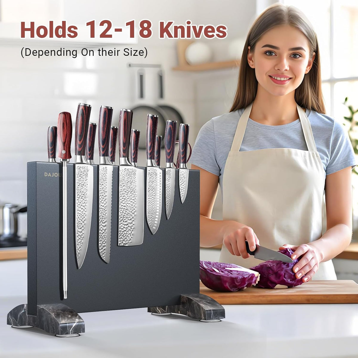 Magnetic Knife Block, Stainless Steel Magnetic Knife Holder for Kitchen Counter Universal Knife Block Without Knives, Strong Magnet Kitchen Knives Storage Organizer