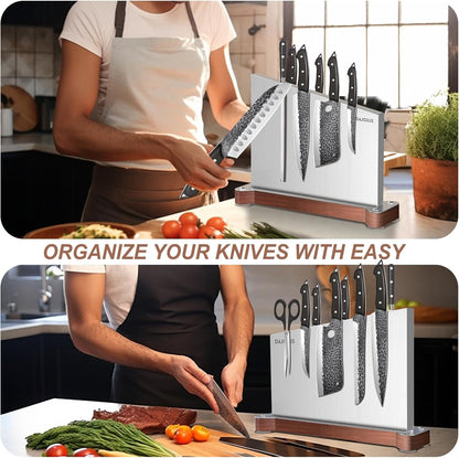 Magnetic Knife Block, Stainless Steel Magnetic Knife Holder for Kitchen Counter Universal Knife Block Without Knives, Strong Magnet Kitchen Knives Storage Organizer