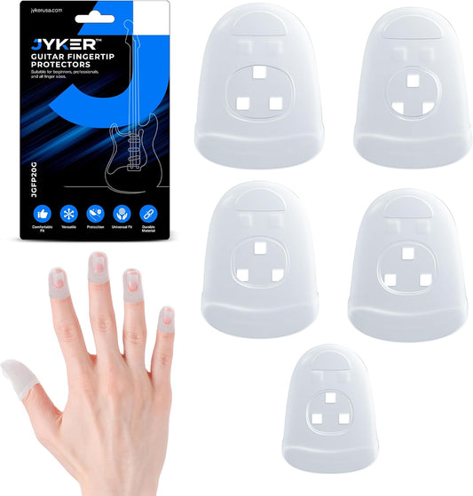 Jyker Guitar Finger Protector - Finger tips Guard 5 Sizes Thimble Finger Pads Grips Comfort Soft Silicone Ultimate Protection for Guitarists, Sorting Task Embroidery, Paperwork Carving, Sewing