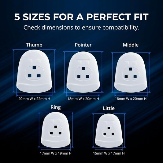 Jyker Guitar Finger Protector - Finger tips Guard 5 Sizes Thimble Finger Pads Grips Comfort Soft Silicone Ultimate Protection for Guitarists, Sorting Task Embroidery, Paperwork Carving, Sewing