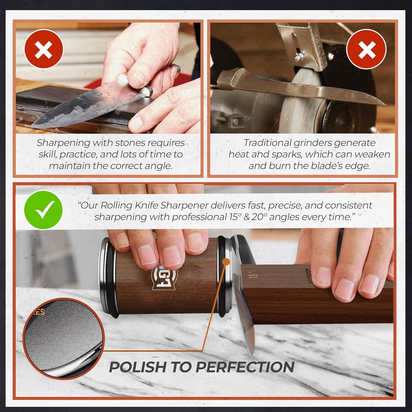Rolling Knife Sharpener Kit with Diamond Discs, Multi Angle Magnetic Knife Sharpener Roller Tool for Kitchen and Pocket Knives Diamond&Ceramic Knife Sharpening System Set