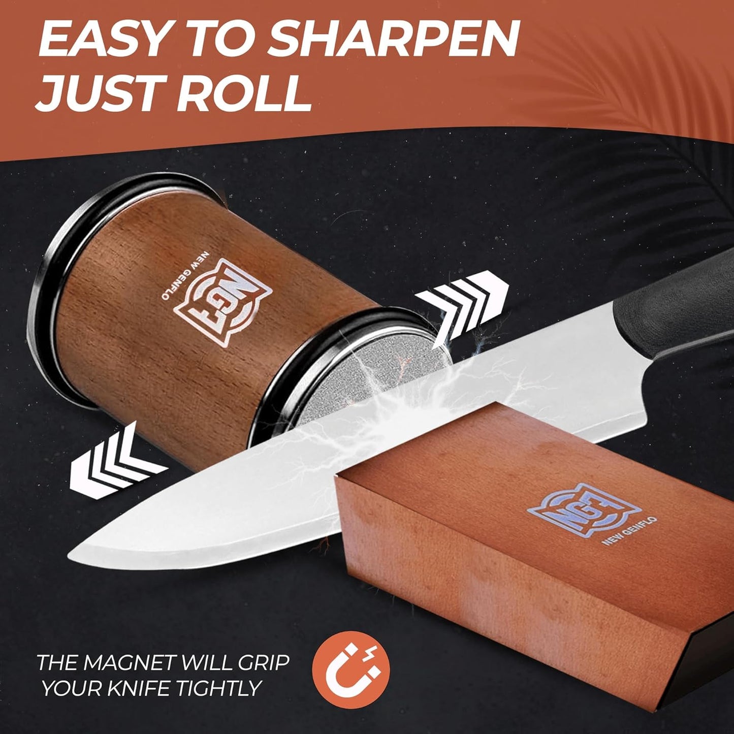 Rolling Knife Sharpener Kit with Diamond Discs, Multi Angle Magnetic Knife Sharpener Roller Tool for Kitchen and Pocket Knives Diamond&Ceramic Knife Sharpening System Set