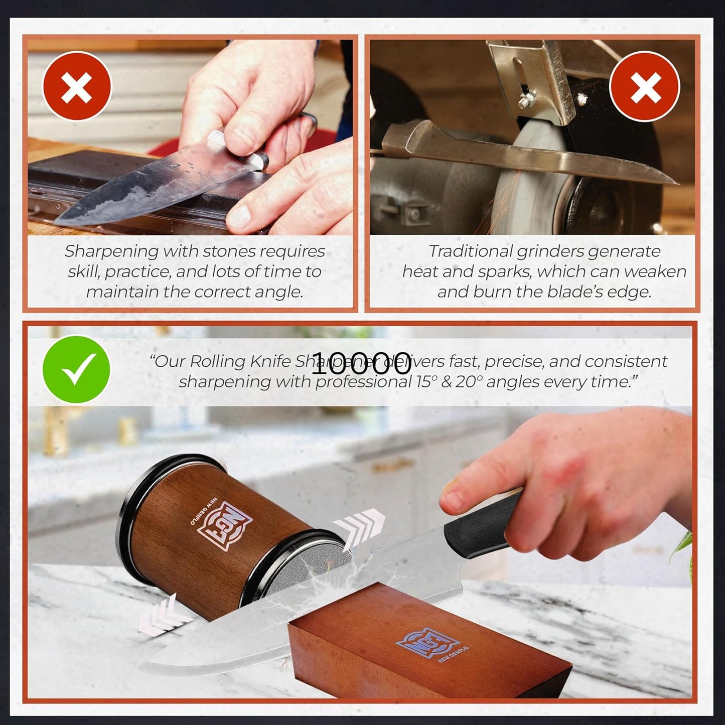 Rolling Knife Sharpener Kit with Diamond Discs, Multi Angle Magnetic Knife Sharpener Roller Tool for Kitchen and Pocket Knives Diamond&Ceramic Knife Sharpening System Set