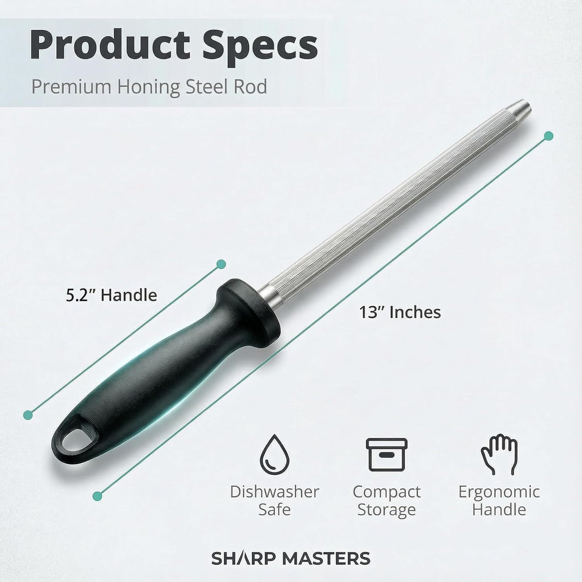 Knife Sharpener Rod, 13 Inch Carbon Steel Honing Steel for Kitchen Knives, Professional Magnetized Sharpening Stick with Nickel-Chrome Plating, Easy Grip Tool for Chef Knives