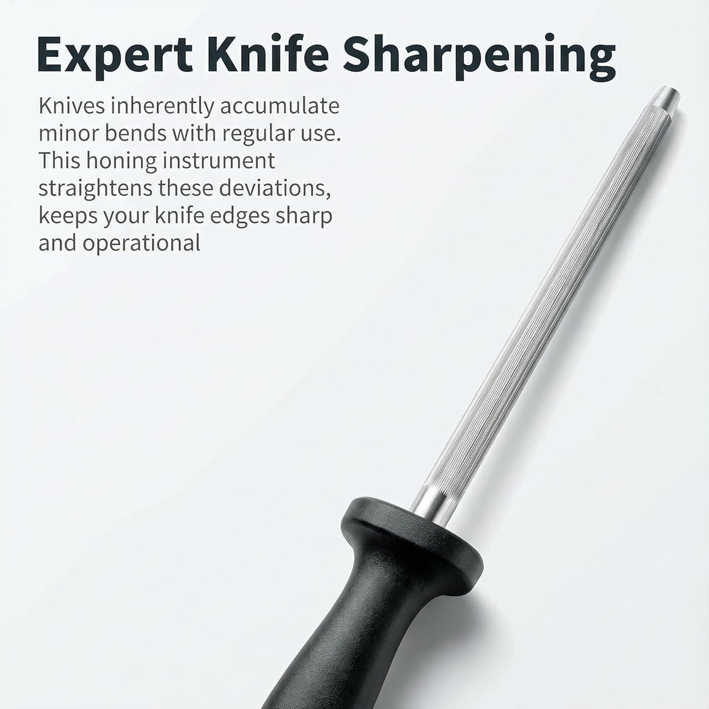 Knife Sharpener Rod, 13 Inch Carbon Steel Honing Steel for Kitchen Knives, Professional Magnetized Sharpening Stick with Nickel-Chrome Plating, Easy Grip Tool for Chef Knives