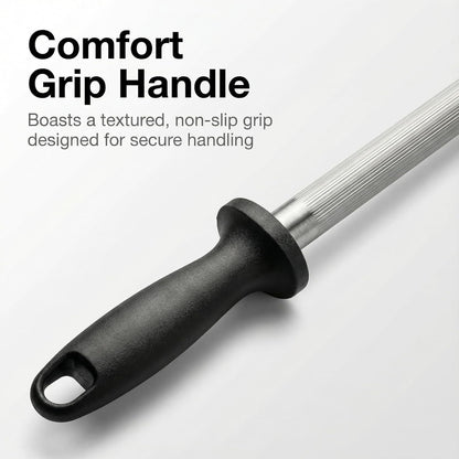 Knife Sharpener Rod, 13 Inch Carbon Steel Honing Steel for Kitchen Knives, Professional Magnetized Sharpening Stick with Nickel-Chrome Plating, Easy Grip Tool for Chef Knives