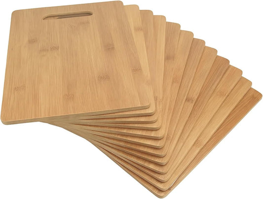 Set of 12, Bulk Wholesale Bamboo Cutting Boards – Thin 12X9" Blank Wood Serving Trays for Snacks, Cheese, Appetizers, Grazing Platter, Engraving Gifts, Epoxy Resin Crafts, or Rustic Wall Deco