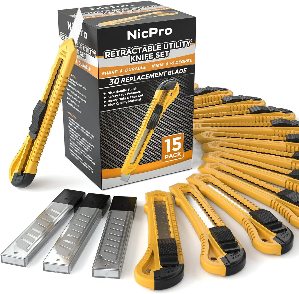 Utility Knives with 30 PCS Extra Blades, Plastic Box Cutters