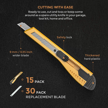 Utility Knives with 30 PCS Extra Blades, Plastic Box Cutters