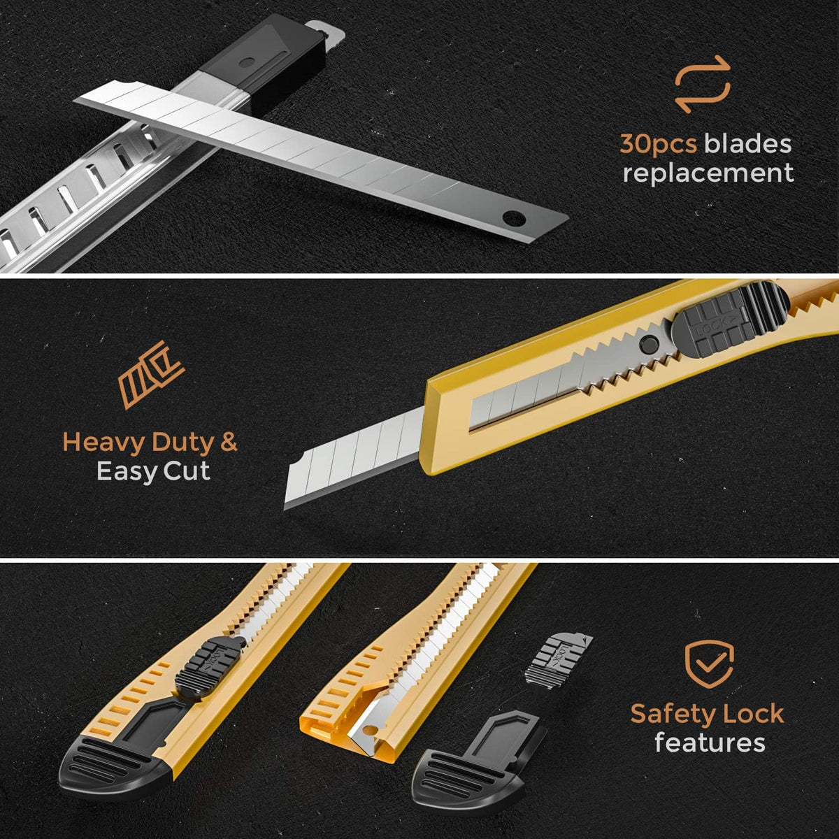 Utility Knives with 30 PCS Extra Blades, Plastic Box Cutters