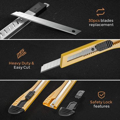 Utility Knives with 30 PCS Extra Blades, Plastic Box Cutters
