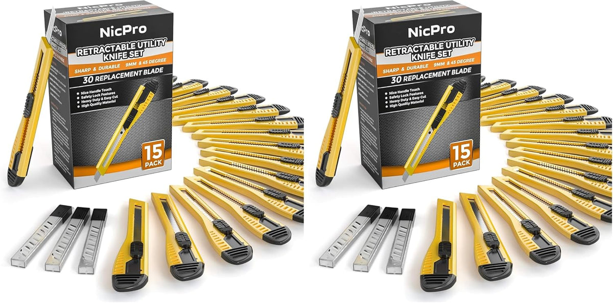 Utility Knives with 30 PCS Extra Blades, Plastic Box Cutters