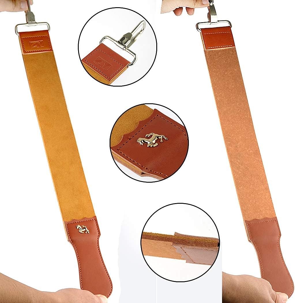 Leather Strop for Straight Razor Sharpening and Smooth - Professional Straight Razor Knife Cowhide Dual Strop Yellow