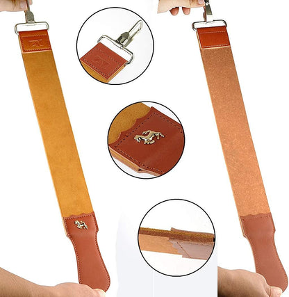 Leather Strop for Straight Razor Sharpening and Smooth - Professional Straight Razor Knife Cowhide Dual Strop Yellow