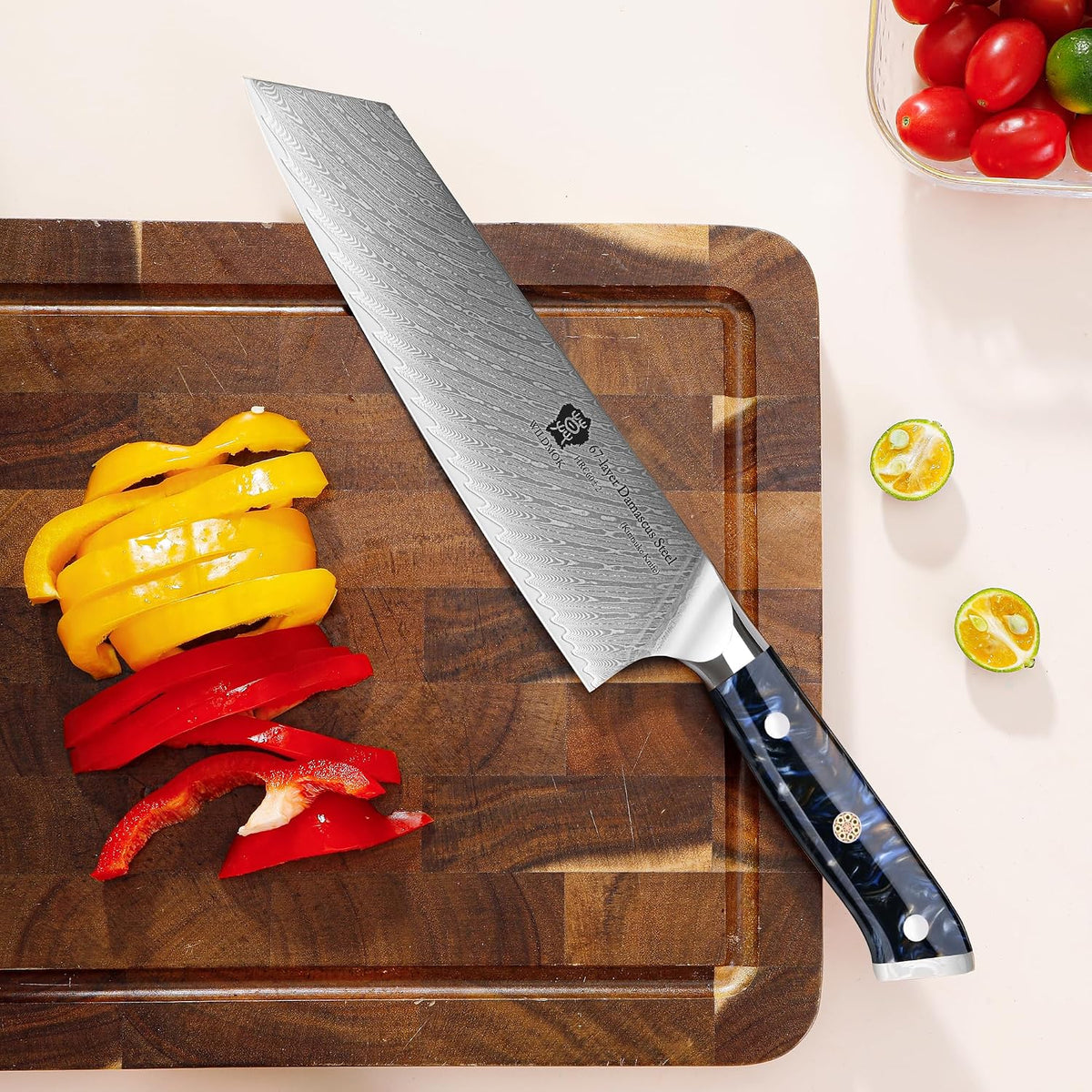 Kiritsuke Knife, 8.5 inch Japanese Damascus Steel Kitchen Knife, Resin Handle Chef's Knife, Premium Damascus Steel Kitchen Cooking Knife with Gift Box
