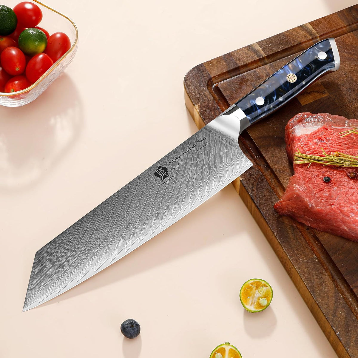 Kiritsuke Knife, 8.5 inch Japanese Damascus Steel Kitchen Knife, Resin Handle Chef's Knife, Premium Damascus Steel Kitchen Cooking Knife with Gift Box