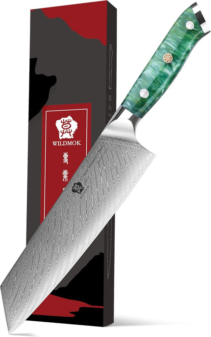 Kiritsuke Knife, 8.5 inch Japanese Damascus Steel Kitchen Knife, Resin Handle Chef's Knife, Premium Damascus Steel Kitchen Cooking Knife with Gift Box