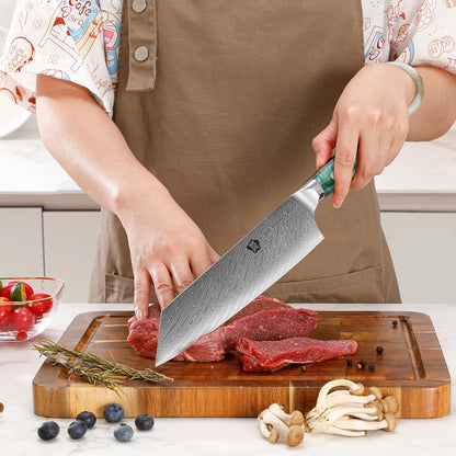 Kiritsuke Knife, 8.5 inch Japanese Damascus Steel Kitchen Knife, Resin Handle Chef's Knife, Premium Damascus Steel Kitchen Cooking Knife with Gift Box