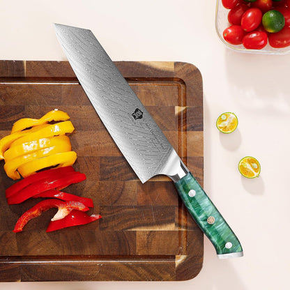 Kiritsuke Knife, 8.5 inch Japanese Damascus Steel Kitchen Knife, Resin Handle Chef's Knife, Premium Damascus Steel Kitchen Cooking Knife with Gift Box