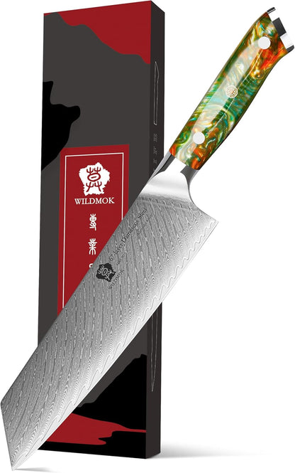 Kiritsuke Knife, 8.5 inch Japanese Damascus Steel Kitchen Knife, Resin Handle Chef's Knife, Premium Damascus Steel Kitchen Cooking Knife with Gift Box