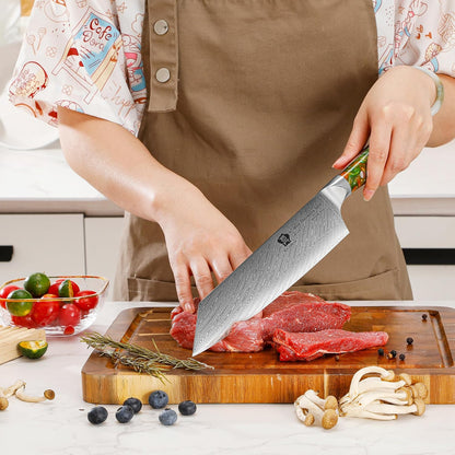 Kiritsuke Knife, 8.5 inch Japanese Damascus Steel Kitchen Knife, Resin Handle Chef's Knife, Premium Damascus Steel Kitchen Cooking Knife with Gift Box