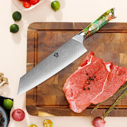 Kiritsuke Knife, 8.5 inch Japanese Damascus Steel Kitchen Knife, Resin Handle Chef's Knife, Premium Damascus Steel Kitchen Cooking Knife with Gift Box