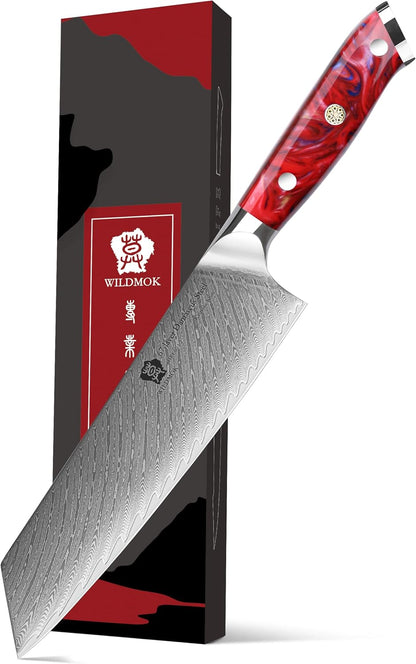 Kiritsuke Knife, 8.5 inch Japanese Damascus Steel Kitchen Knife, Resin Handle Chef's Knife, Premium Damascus Steel Kitchen Cooking Knife with Gift Box
