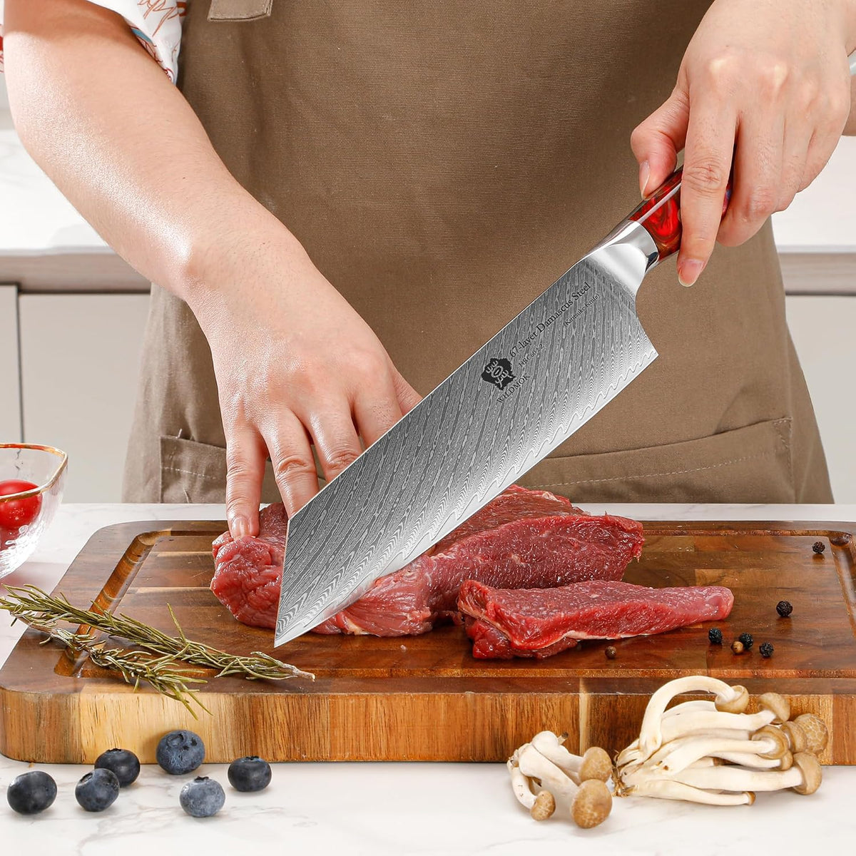 Kiritsuke Knife, 8.5 inch Japanese Damascus Steel Kitchen Knife, Resin Handle Chef's Knife, Premium Damascus Steel Kitchen Cooking Knife with Gift Box