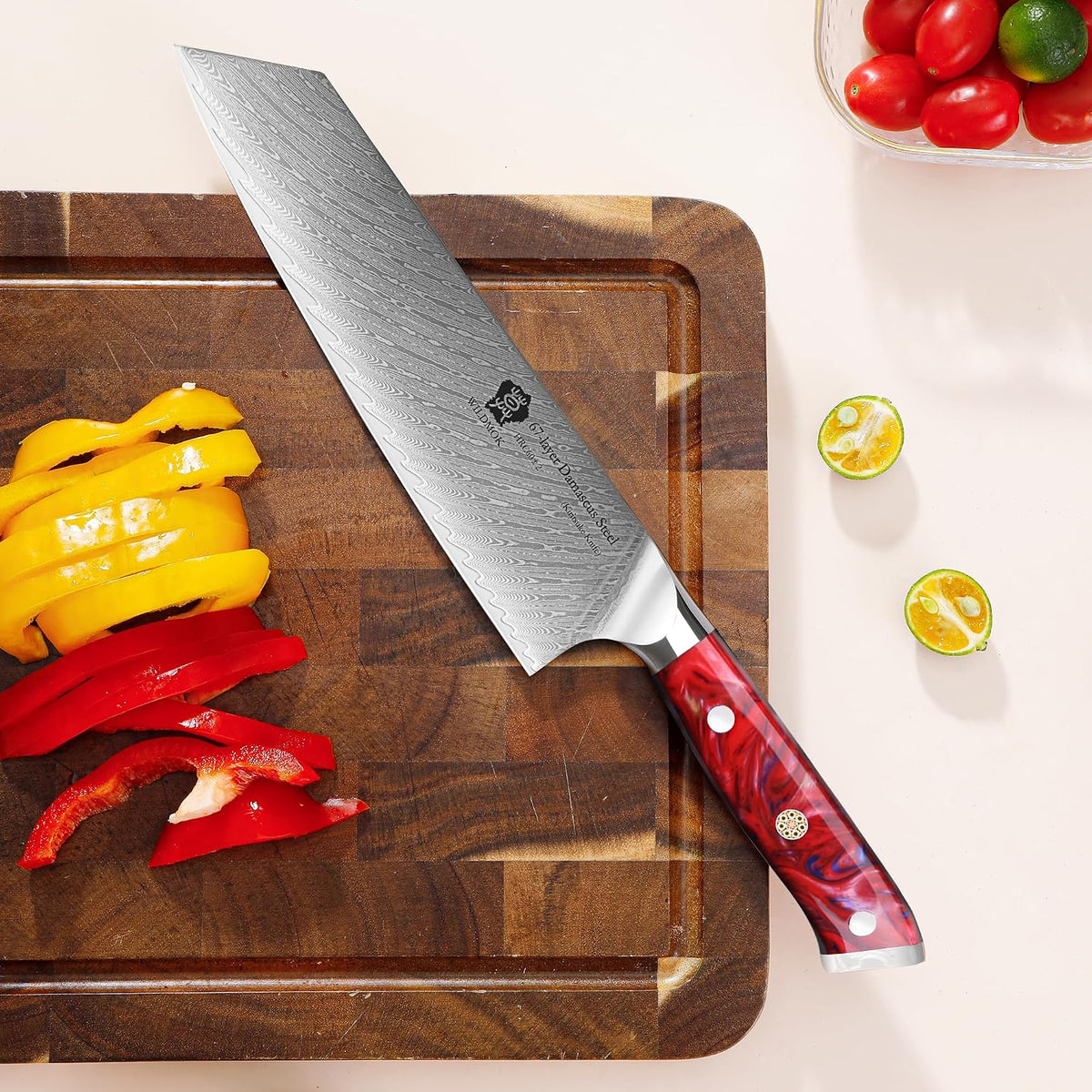 Kiritsuke Knife, 8.5 inch Japanese Damascus Steel Kitchen Knife, Resin Handle Chef's Knife, Premium Damascus Steel Kitchen Cooking Knife with Gift Box