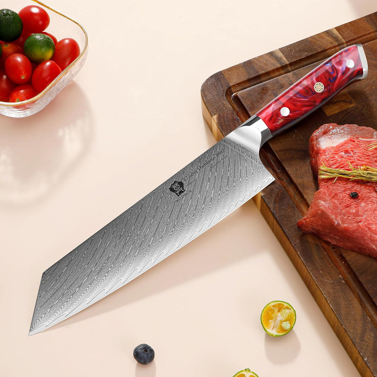Kiritsuke Knife, 8.5 inch Japanese Damascus Steel Kitchen Knife, Resin Handle Chef's Knife, Premium Damascus Steel Kitchen Cooking Knife with Gift Box