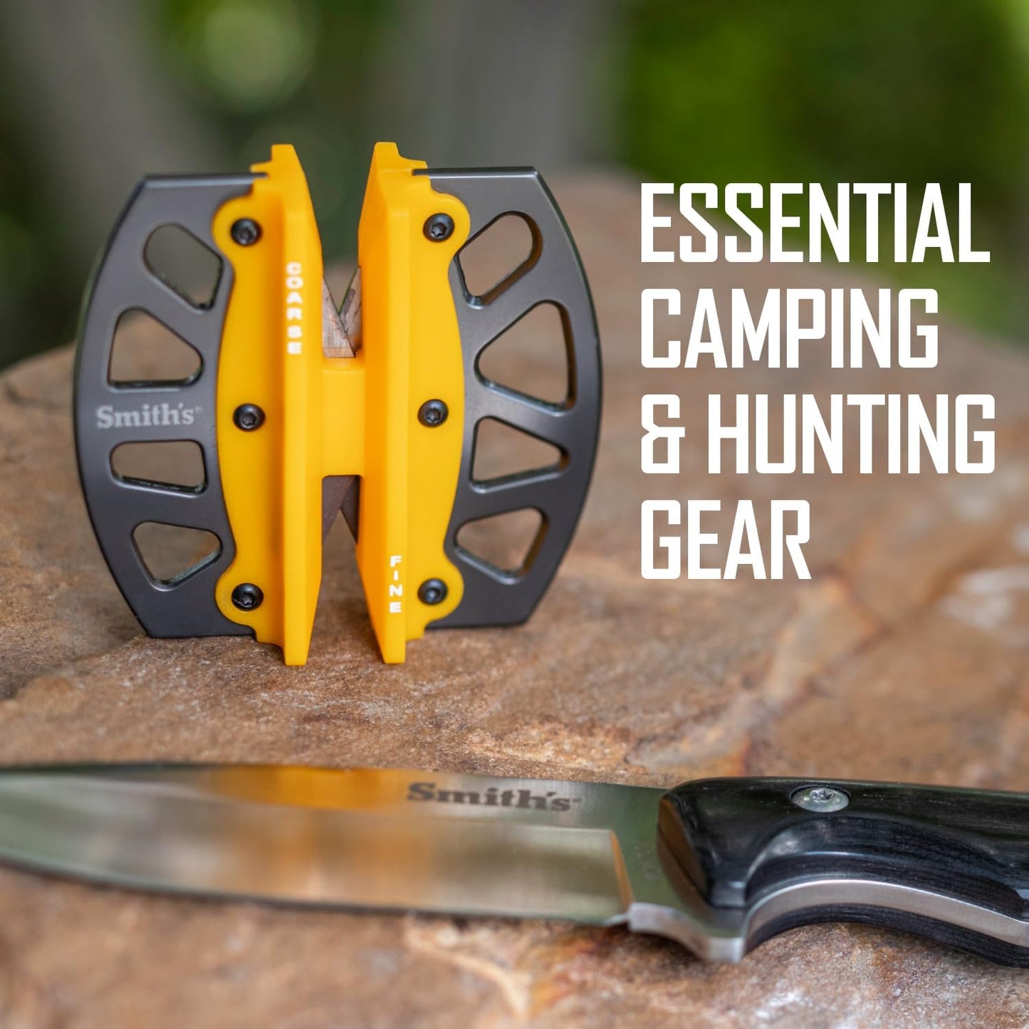 Smith’s 50917 Adjustable 2-Step Knife Sharpener – Yellow - Preset Coarse & Fine Slots - Outdoor Handheld Knife Sharpener - Fishing, Hunting, Fillet, Pocket Knives - Portable Compact Keychain Tool