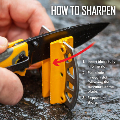 Smith’s 50917 Adjustable 2-Step Knife Sharpener – Yellow - Preset Coarse & Fine Slots - Outdoor Handheld Knife Sharpener - Fishing, Hunting, Fillet, Pocket Knives - Portable Compact Keychain Tool