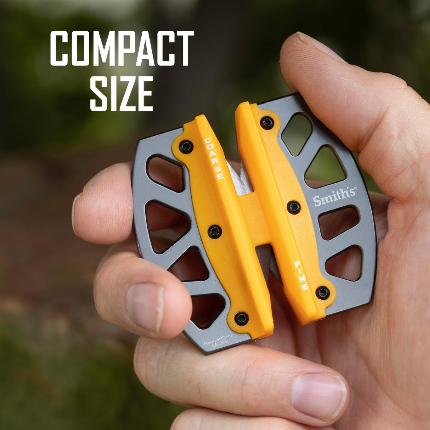 Smith’s 50917 Adjustable 2-Step Knife Sharpener – Yellow - Preset Coarse & Fine Slots - Outdoor Handheld Knife Sharpener - Fishing, Hunting, Fillet, Pocket Knives - Portable Compact Keychain Tool