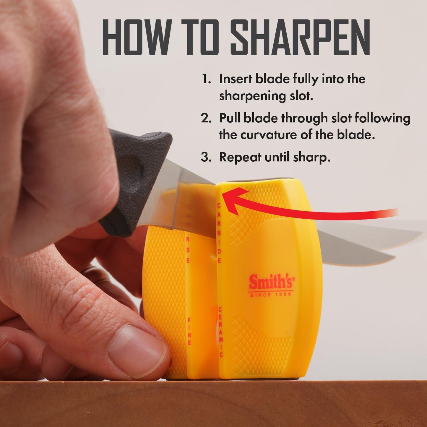 Smith’s 50917 Adjustable 2-Step Knife Sharpener – Yellow - Preset Coarse & Fine Slots - Outdoor Handheld Knife Sharpener - Fishing, Hunting, Fillet, Pocket Knives - Portable Compact Keychain Tool