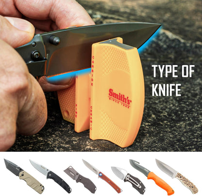 Smith’s 50917 Adjustable 2-Step Knife Sharpener – Yellow - Preset Coarse & Fine Slots - Outdoor Handheld Knife Sharpener - Fishing, Hunting, Fillet, Pocket Knives - Portable Compact Keychain Tool
