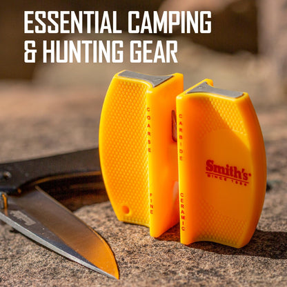 Smith’s 50917 Adjustable 2-Step Knife Sharpener – Yellow - Preset Coarse & Fine Slots - Outdoor Handheld Knife Sharpener - Fishing, Hunting, Fillet, Pocket Knives - Portable Compact Keychain Tool