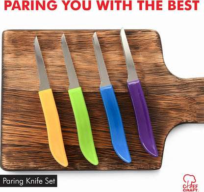 Select Paring Knife Set, 2.5 inch blade 6 inch in length 4 piece set, Assorted