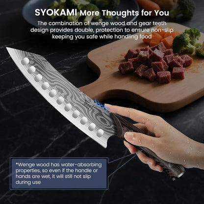 Kitchen Knife Set, 3-Piece Japanese Style Chef Knives Set (8.2" Kiritsuke, 7.2" Nakiri, 4" Paring) for Precision Cutting, Damascus Pattern, Ergonomic Full Tang Wooden Handle, Cooking Gifts