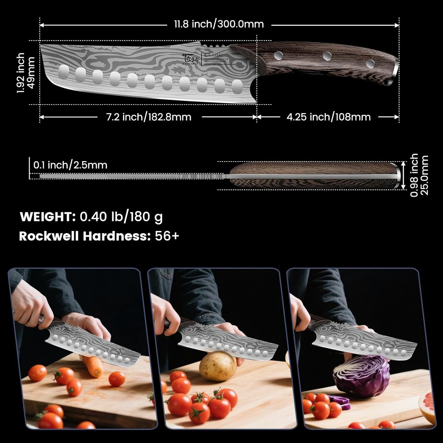 Kitchen Knife Set, 3-Piece Japanese Style Chef Knives Set (8.2" Kiritsuke, 7.2" Nakiri, 4" Paring) for Precision Cutting, Damascus Pattern, Ergonomic Full Tang Wooden Handle, Cooking Gifts