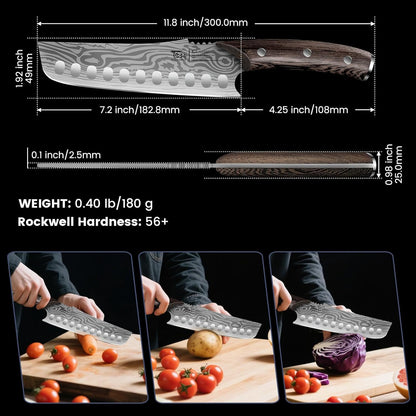 Kitchen Knife Set, 3-Piece Japanese Style Chef Knives Set (8.2" Kiritsuke, 7.2" Nakiri, 4" Paring) for Precision Cutting, Damascus Pattern, Ergonomic Full Tang Wooden Handle, Cooking Gifts