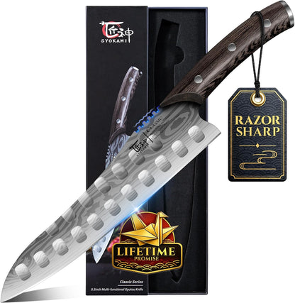 Kitchen Knife Set, 3-Piece Japanese Style Chef Knives Set (8.2" Kiritsuke, 7.2" Nakiri, 4" Paring) for Precision Cutting, Damascus Pattern, Ergonomic Full Tang Wooden Handle, Cooking Gifts