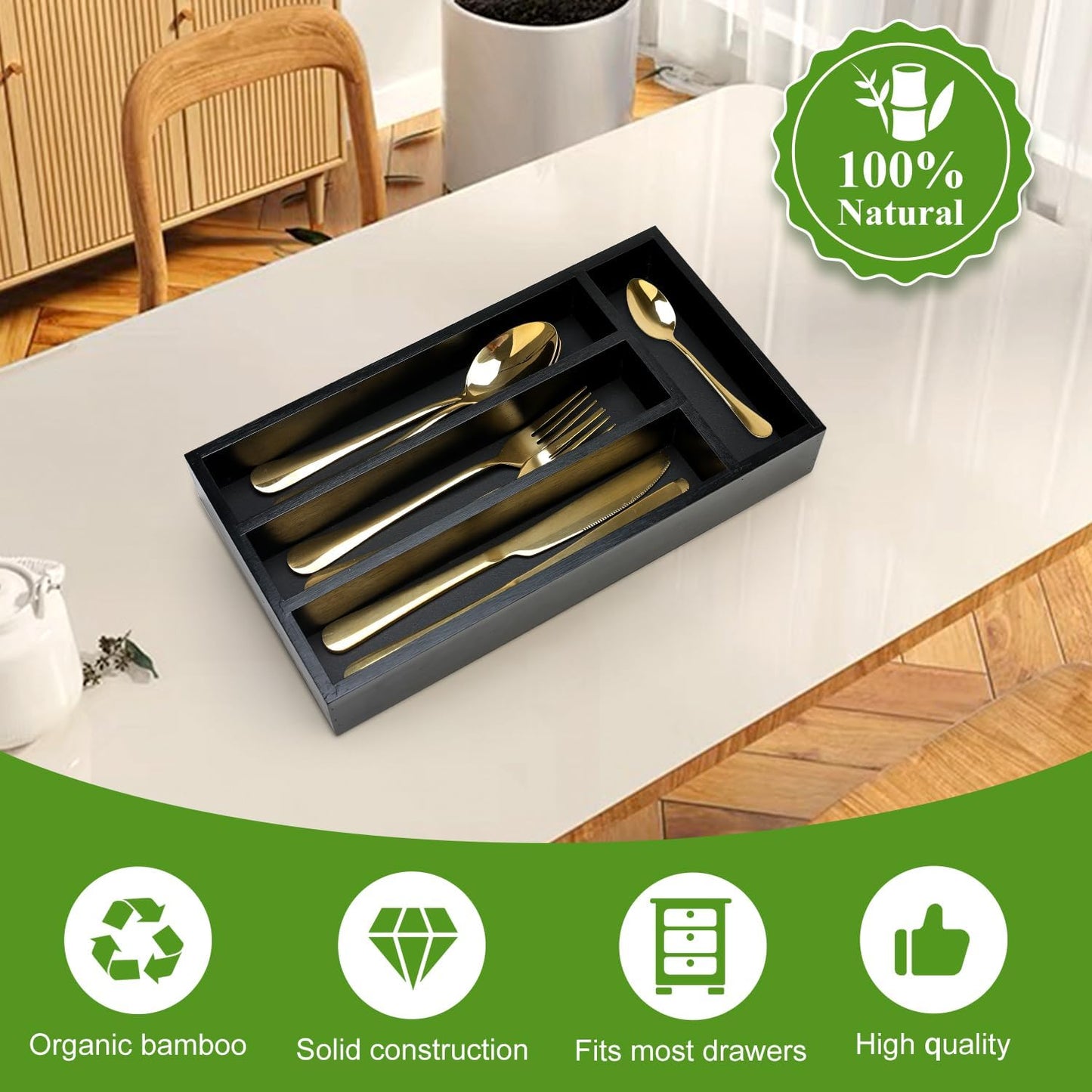 Small Silverware Drawer Organizer Kitchen Utensils Trays For Drawer Bamboo Cutlery Tray Skinny Flatware Organizer Narrow Spoon Fork Cutlery Holder Drawer Flatware Trays Slim Silverware Organizers