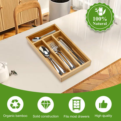 Small Silverware Drawer Organizer Kitchen Utensils Trays For Drawer Bamboo Cutlery Tray Skinny Flatware Organizer Narrow Spoon Fork Cutlery Holder Drawer Flatware Trays Slim Silverware Organizers
