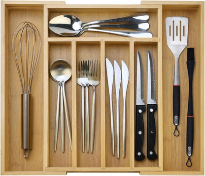 Small Silverware Drawer Organizer Kitchen Utensils Trays For Drawer Bamboo Cutlery Tray Skinny Flatware Organizer Narrow Spoon Fork Cutlery Holder Drawer Flatware Trays Slim Silverware Organizers
