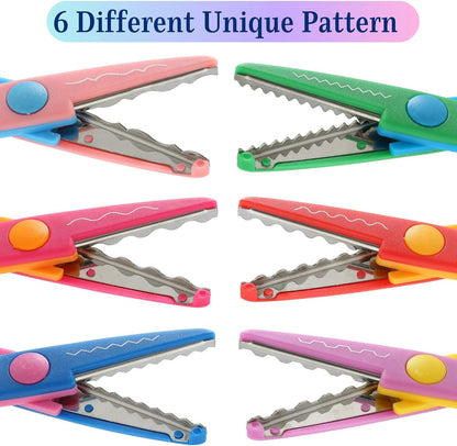 Craft Scissors Decorative Edge, 6 Pack, Bright Zig Zag Scissors | for Crafting, Scrapbooking, Fancy Pattern Design