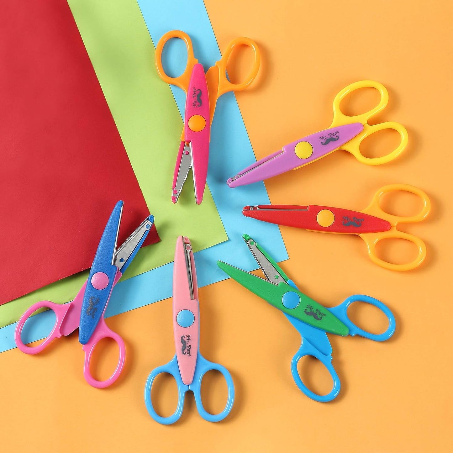 Craft Scissors Decorative Edge, 6 Pack, Bright Zig Zag Scissors | for Crafting, Scrapbooking, Fancy Pattern Design